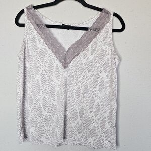 Tahari Womens Sleeveless Pajama Top Mauve Lace Trim V-Neck Sleeveless Tank Large